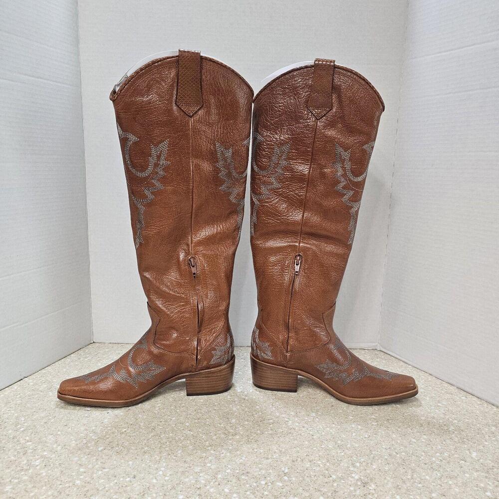Donald Pliner Marina SP Leather Cowboy Western Boots Cognac Women's Size 7 NIB - Picture 3 of 13